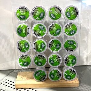 NWT Coffee Pod K-CupStorage Stand Clear w/Wood Base